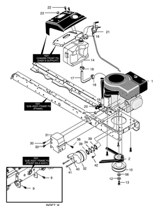 Engine And Control Assembly Diagram and Parts List for 425601X53B 2001 Briggs and Stratton Lawn Tractor